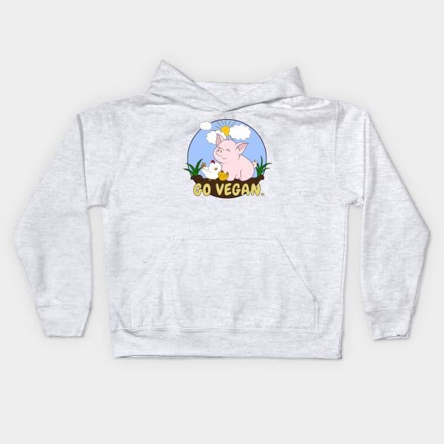 Go Vegan Cute Pig And Chicken 4 Kids Hoodie by valentinahramov